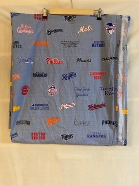 Pottery Barn Teen blue MLB Baseball organic cotton queen flat sheet